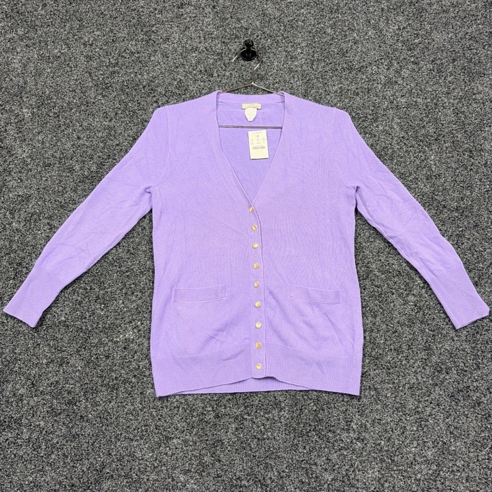 J.Crew Cardigan Womens S Purple Cashmere V-Neck Button Front NWT Luxury Basic